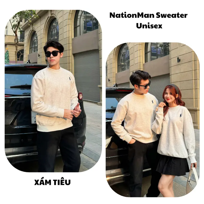 (DEAL MỞ BÁN) Áo Sweater NỈ 2 Da cổ tròn COTTON NATIONMAN (KHÔNG XÙ LÔNG ) BST Tết 2025  nam nữ cotton Unisex Local Brand Menswear 1
