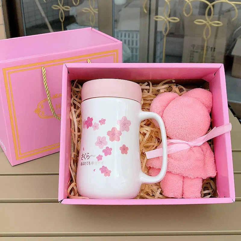 Set cốc ly sứ kèm hộp, khăn gấu làm quà tặng sang trọng CHOOAH SETCOCHOA98 0