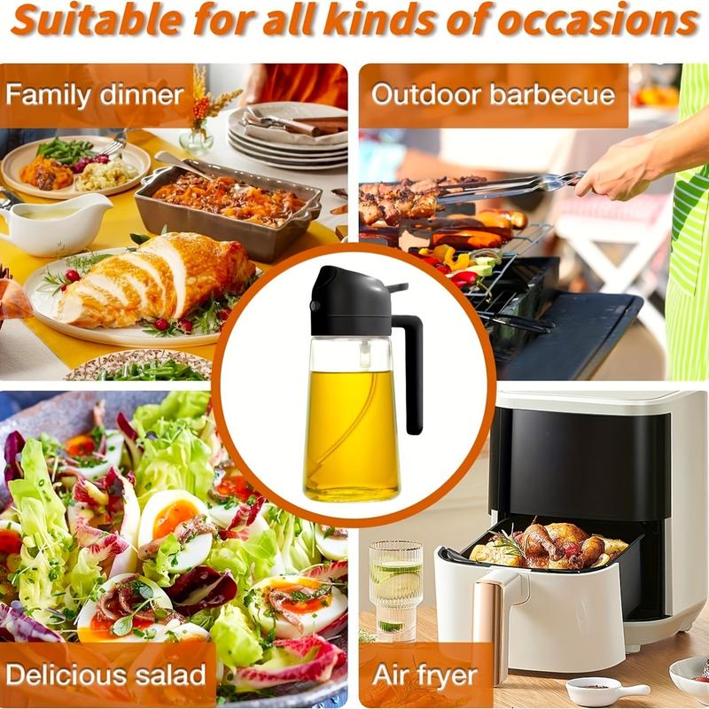 Product Introduction of 1pc Portable Oil Sprayer and Dispenser 2-in-1, Olive Oil Mister and Pourer, 470ML Plastic Kitchen Oil Spray Bottle for Cooking, BBQ, Air Fryer, Baking, Salad Utensils 4