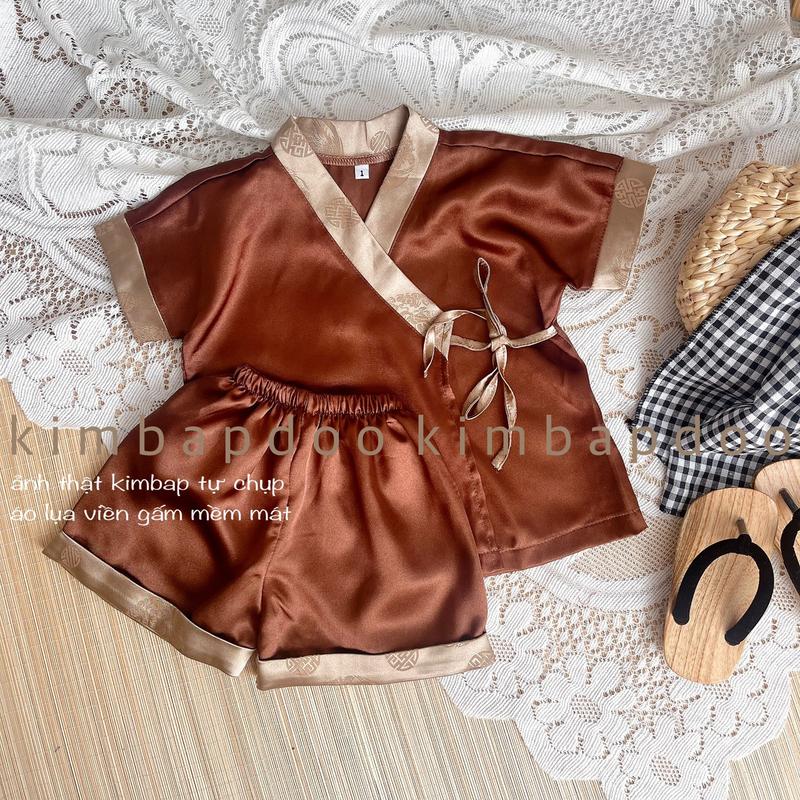  Quần áo trẻ em kimbap doo Bộ đồ pijama rời cộc tay có dây cột chất lụa mềm mát cho bé 