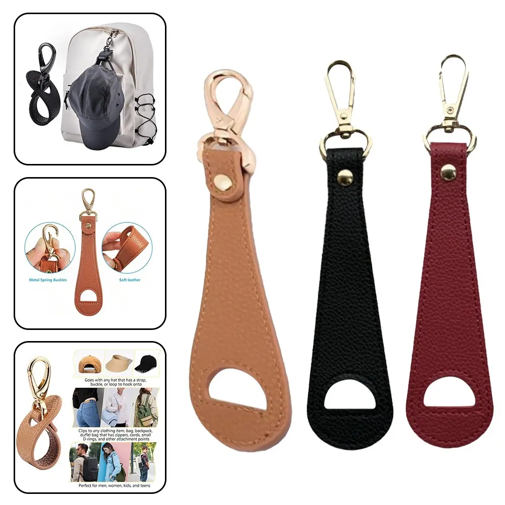 Travel hat clip leather for golf baseball cap clip hat with towel glove storage