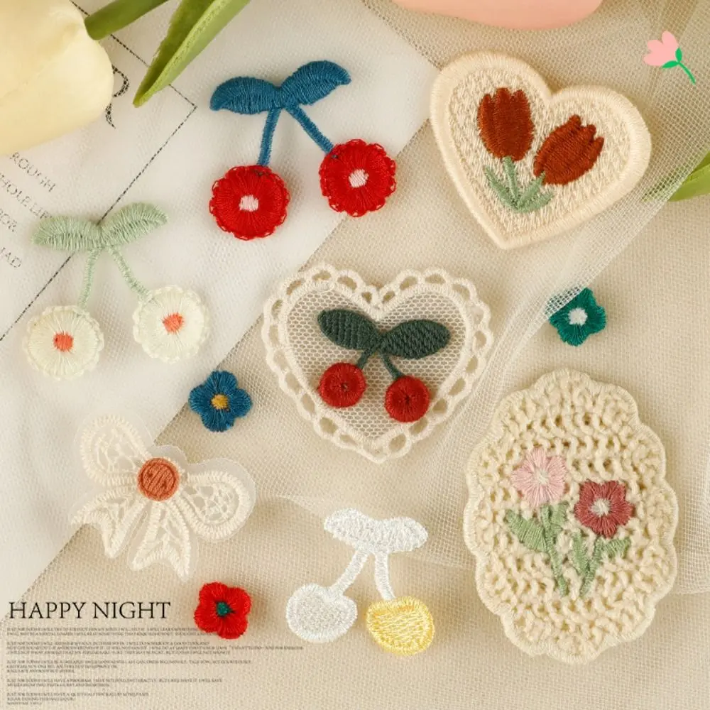 youmoot Fashion Sew-on Embroidery Patch Cherry Flower Clothing Badge Accessories Clothing Patches Embroidered Fabric Patch