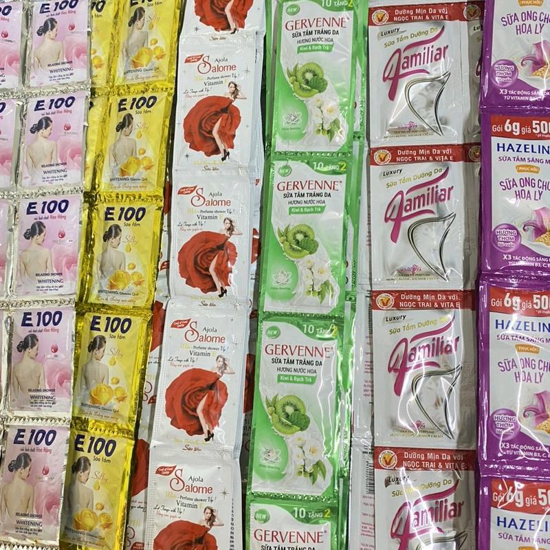 Combo 18 dây sữa tắm đủ mùi 216 gói Gervenne E100 Hazeline salome familiar Dưỡng Body Nữ