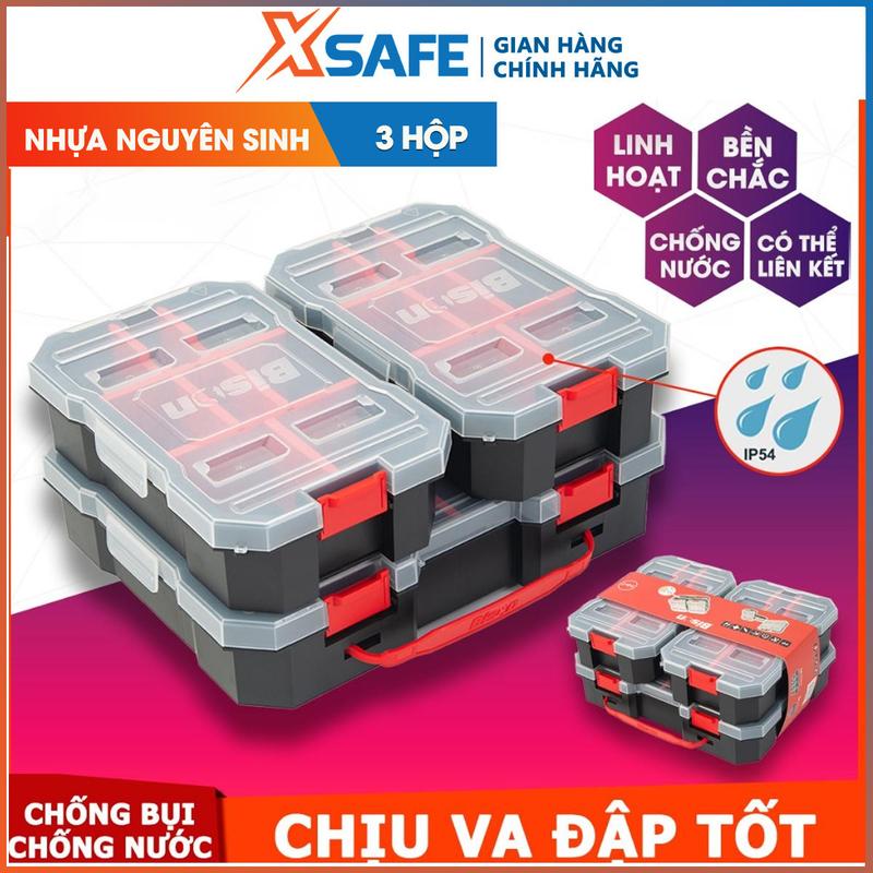 Hộp nhựa đựng linh kiện Bison, khay chuyên dùng để ốc vít, linh kiện điện tử, nhựa cao cấp, vách ngăn tháo rời, 2 hộp nhỏ ghép với hộp lớn