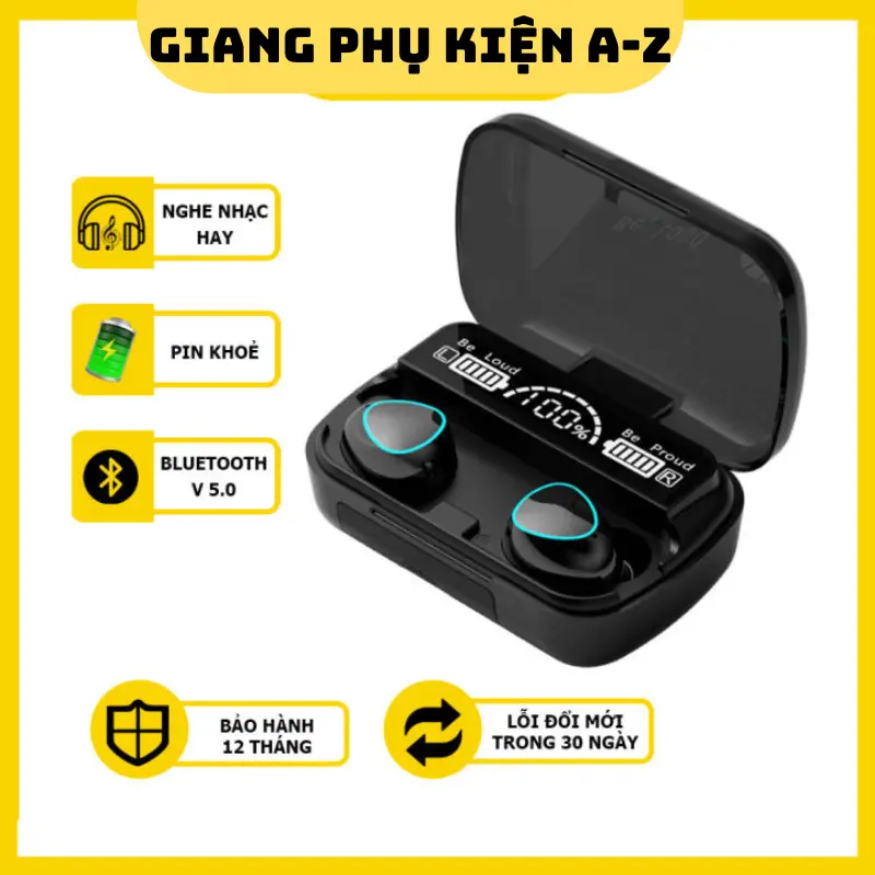 Tai nghe bluetooth M10 cảm ứng chạm thông minh, âm thanh HiFi, đèn Led đẹp mắt, hộp sạc có màn hình hiển thị pin sắc nét kiêm sạc dự phòng Không dây BH 06 tháng Nhét Tai Nghe Nhạc