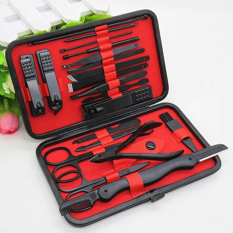 ED - 18 IN 1 - ALAT MANICURE PEDICURE HITAM SET PREMIUM / GUNTING KUKU SET 0