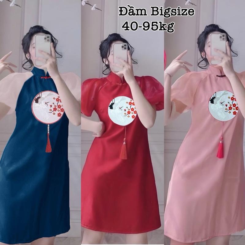 Đầm Váy Bigsize Thêu 5D Lụa Chéo Hàn Xinh Đẹp Đón Tết Thiết Kế Thời Trang Bigsize Đẹp Sang Chảnh, Giá Rẻ Freesize 40-95kg Ennhocobigsize Nữ Dress Váy Đen Bigsize Đầm Xinh Đi Tiệc Thông thường Trắng