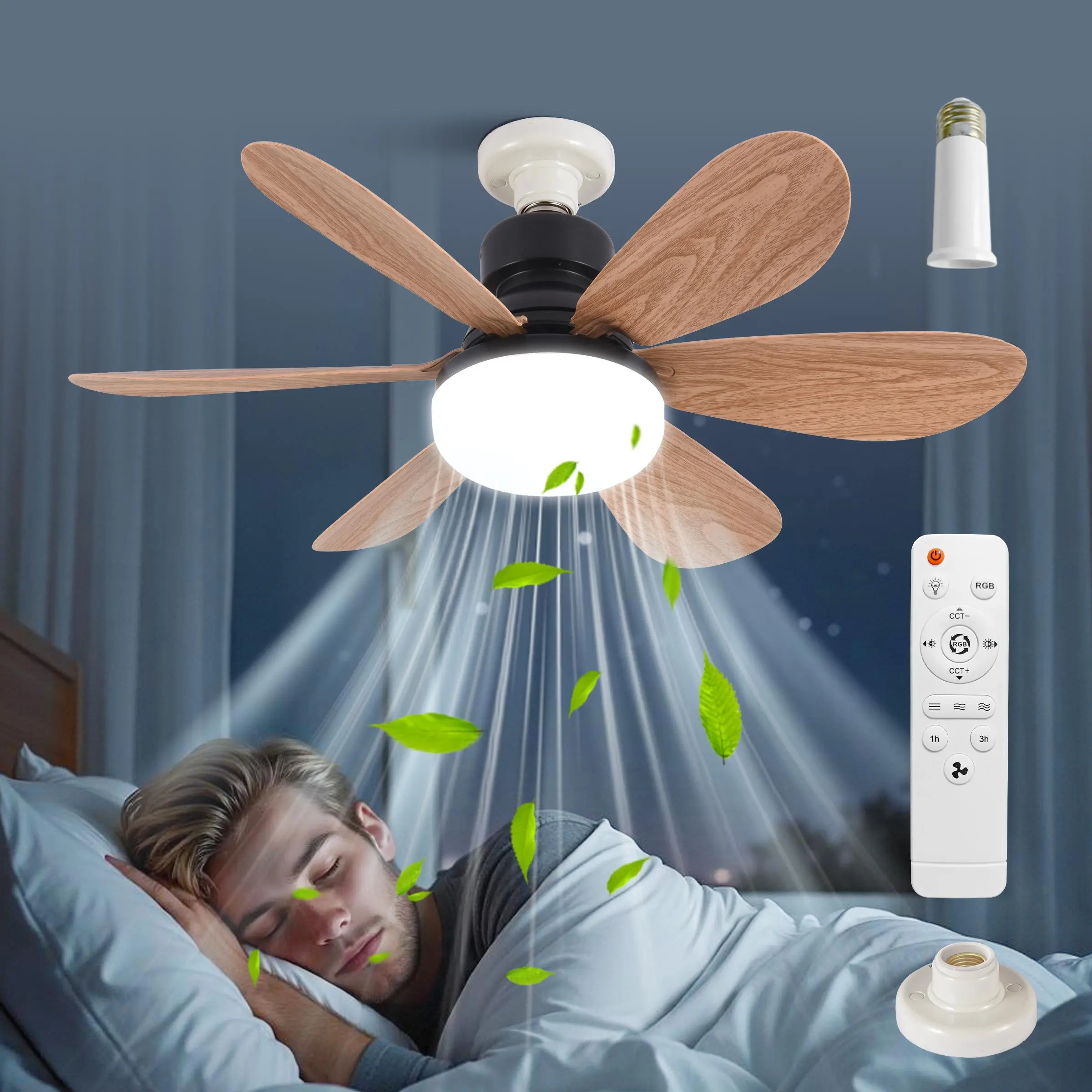 E27 Socket Ceiling Fan Light, 40W 3-speed Speed Belt Remote Control Fan Light, Dimmable Fan Light for Home Bedroom Kitchen Garage