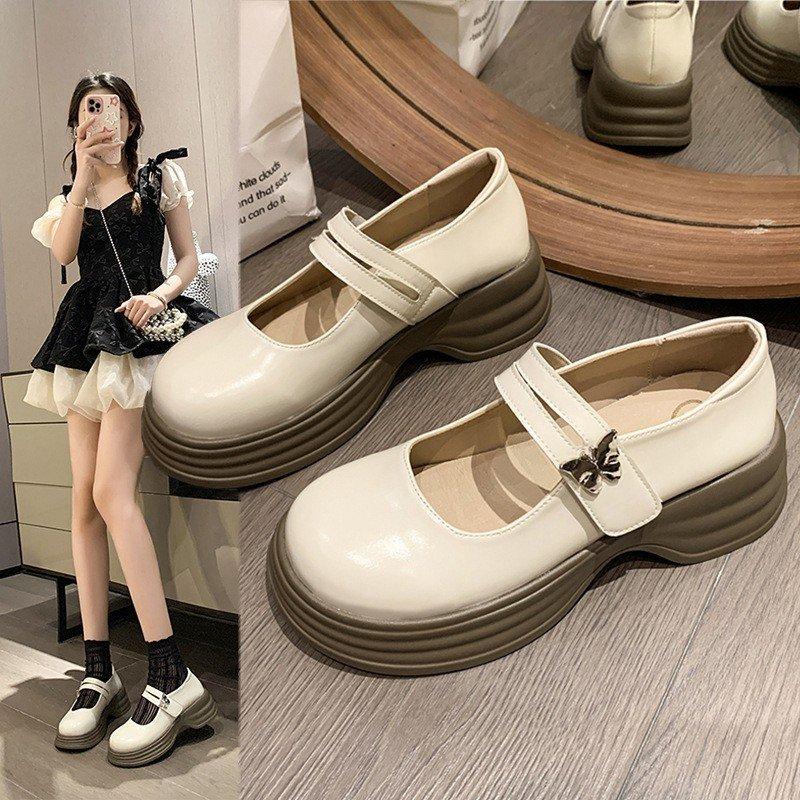 Giày da Mary Jane nữ mùa thu 2023 mới da mềm khóa nơ chống trượt đế dày Giày oxford nữ mũi tròn - GD03