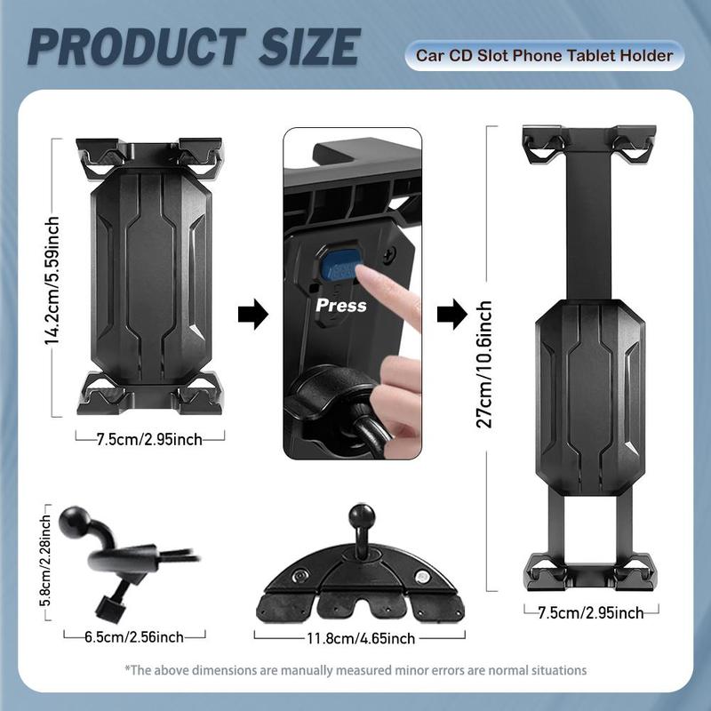 360° Rotatable CD Port Car Phone Holder, Durable & Stable Phone Holder for Car, Universal Car Phone Holder Mount for CD Player Slot, Compatible with 4.7-14 Inch Smartphones & Tablets 2