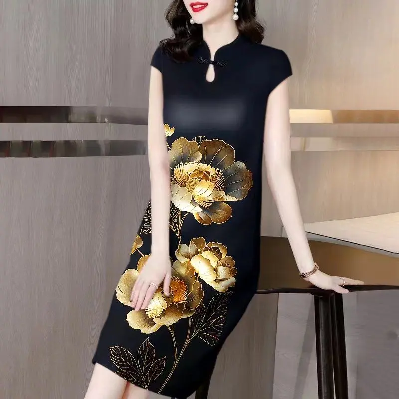 Váy Sườn Xám Dài Trung Bình Phong Cách Mới Đơn Giản, Thanh Lịch Và Sành Điệu, Thích Hợp Cho Phụ Nữ Trung Người Già Và Cao Tuổi, In, Che Phủ Khuyết Điểm, Hoàn Hảo Cho Mùa Hè, Năm 2025