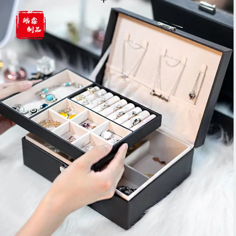 Tempat Penyimpanan Aksesoris Perhiasan Emas Gelang Jam Tangan KP03 Kulit Linen kotak