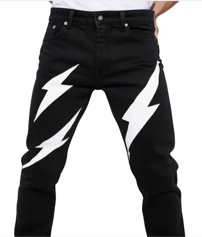 Quần jean nam màu đen phối họa tiết cá tính cực đẹp, co giãn thoải mái Menswear Pants Có Túi