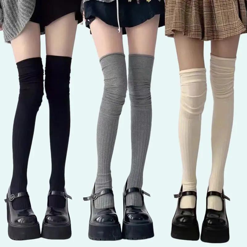  Tất dài nữ nhún trơn cao cổ tất nhún đi boot vớ đùi dài qua gối thời trang cotton Bluehope Women Nhung Voi 