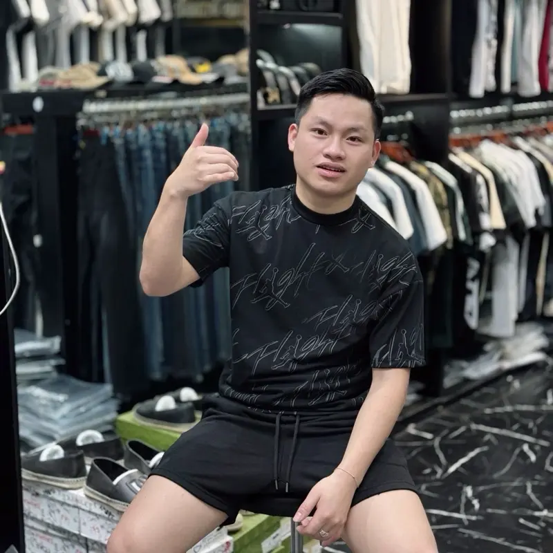 Bộ thể thao nỉ hoạ tiết thêu đen dành cho nam mùa hè Jacket