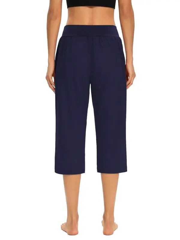 Women's Plain Ruched Pocket Capri Pants, Casual High Waist Trousers for Summer, Ladies Bottoms for Daily Wear 3