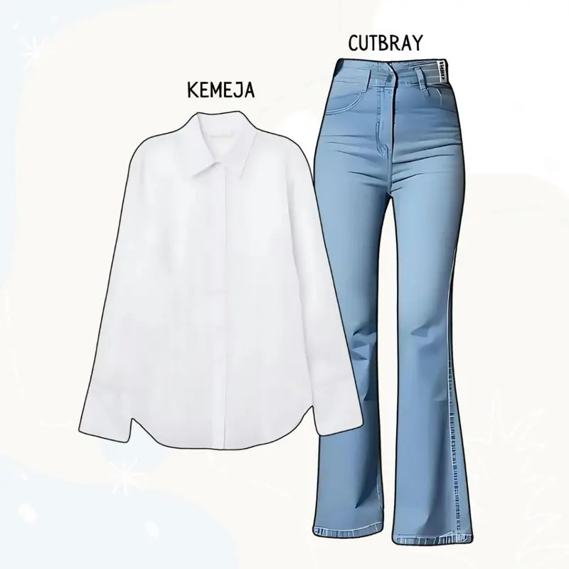 One Set 3in1 Kemeja Putih Celana Cutbray Hijab Bella Square | outfit hangout simpel KR28 2
