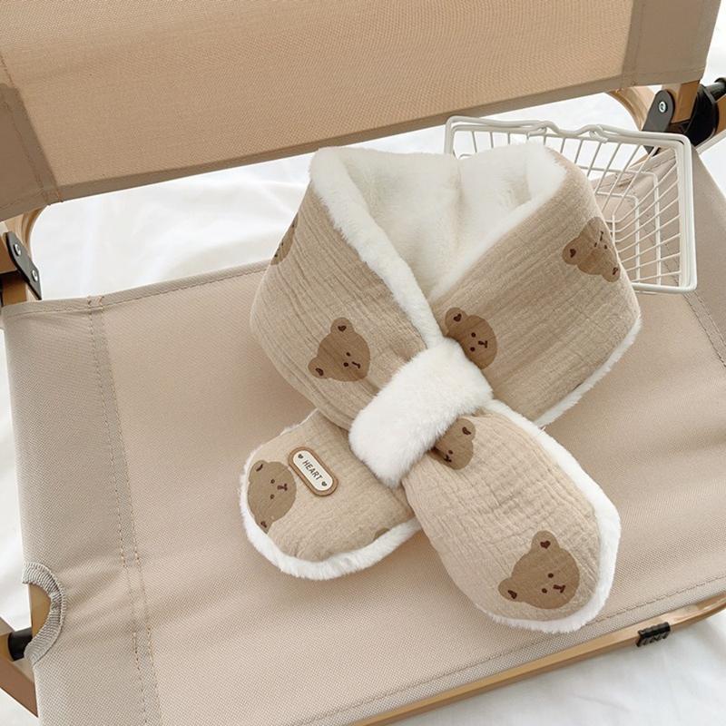 Product Introduction of Cute Cotton Plush Bear Winter Baby Scarfs Warm Baby Accessories Kids Neck Warmer Gifts Thick 1-6Y Cross Children Scarves For Girls Boys 11
