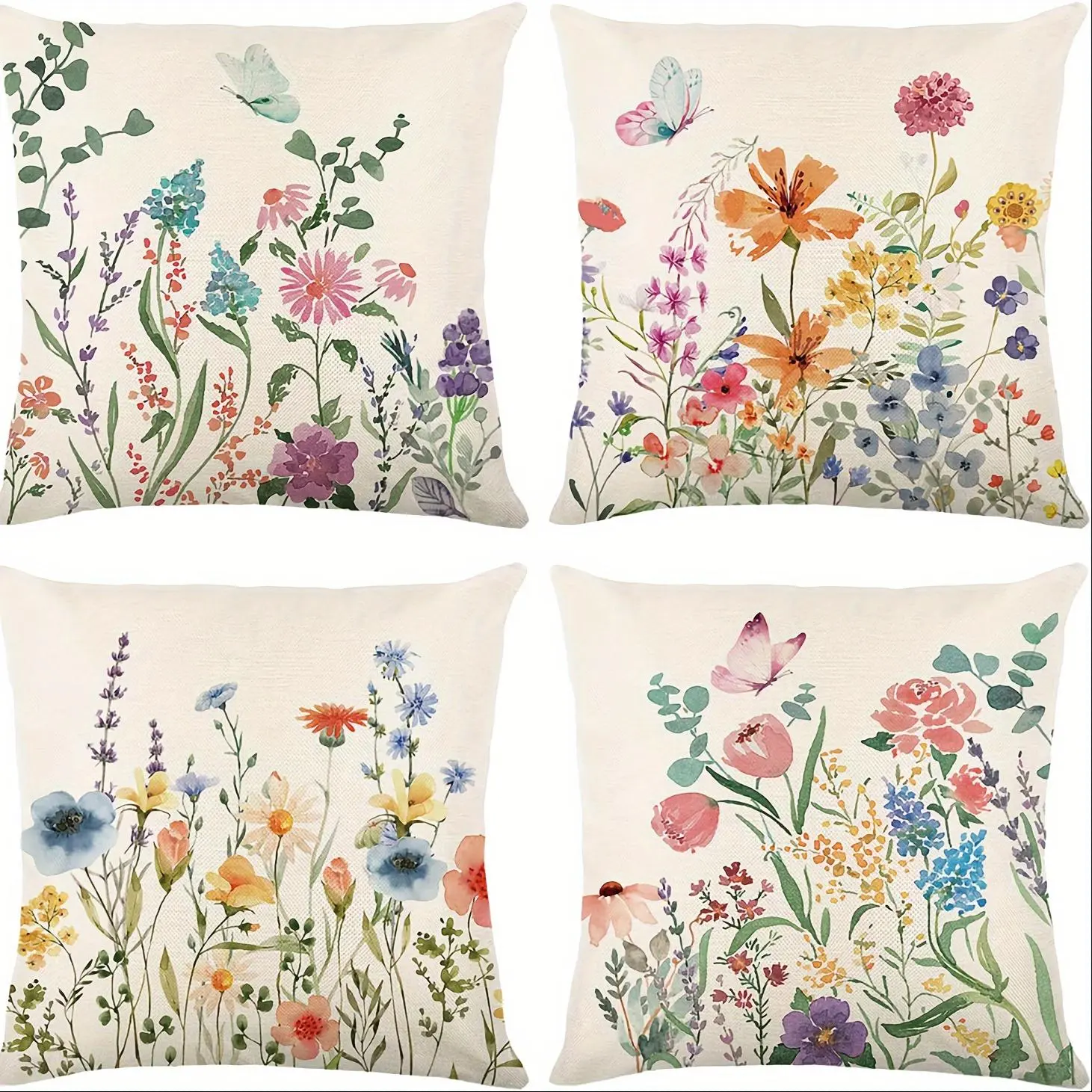 Floral Pattern Cushion Cover, 4 Counts/set Square Throw Pillow Cover without Filler, Household Decoration Supplies for Living Room Bedroom