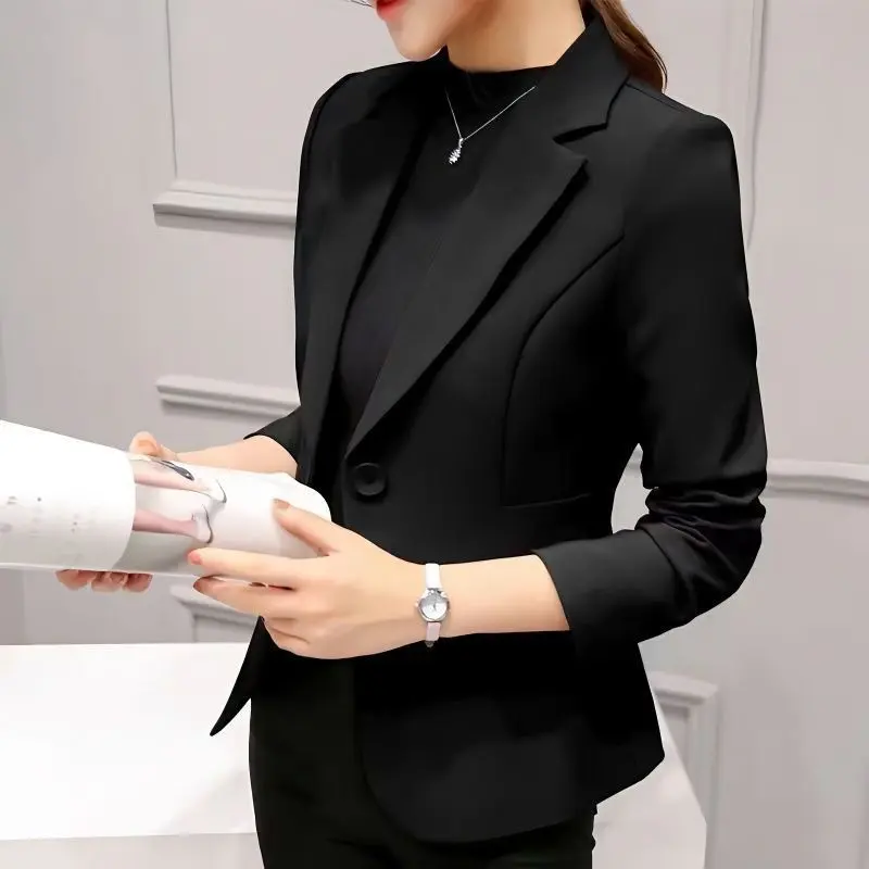 Áo Khoác Vest Màu Đen, Cỡ Nhỏ Dành Cho Nữ, Thích Hợp Cho Mùa Xuân Và Mùa Thu, Mỏng Vừa Vặn, Eo Thon, Chuyên Nghiệp, Áo Thanh Lịch Ngắn Jacket Top Women