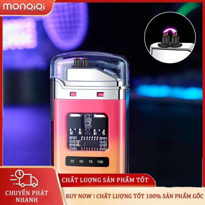 Bật Lửa Quẹt điện plasma Mini - Vỏ Trong Suốt - Khởi Động Nút Nhấn, Sạc Type C led nhiều màu quản lý dung lượng pin Chống Nước