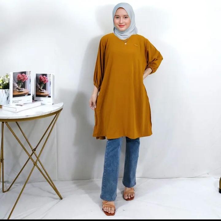 Atasan Tunik Polos Crinkle Airflow Tangan 3/4 / TUNIK POLOS cringkle airflow premium wanita muslim 5