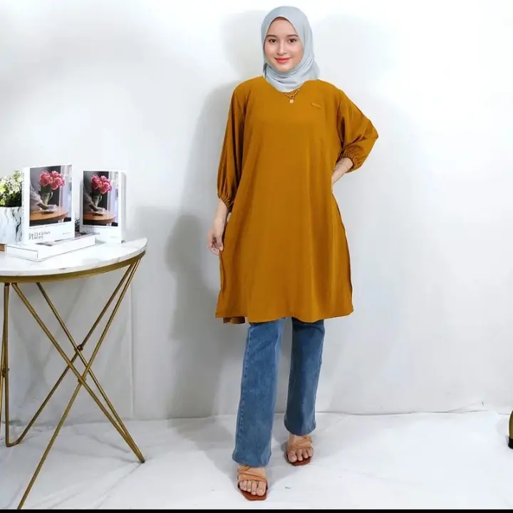 Atasan Tunik Polos Crinkle Airflow Tangan 3/4 / TUNIK POLOS cringkle airflow premium wanita muslim 5