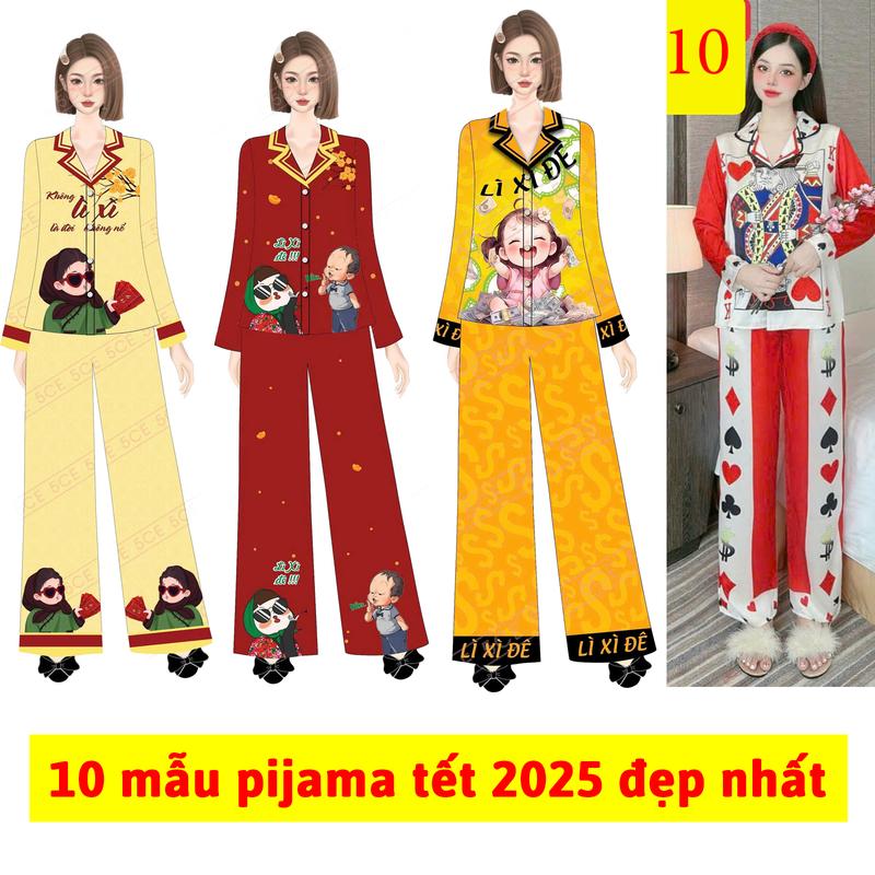[40-70kg] Đồ bộ pijama tết 2025 ất tỵ mới nhất vải lụa ánh kim mềm mát 3