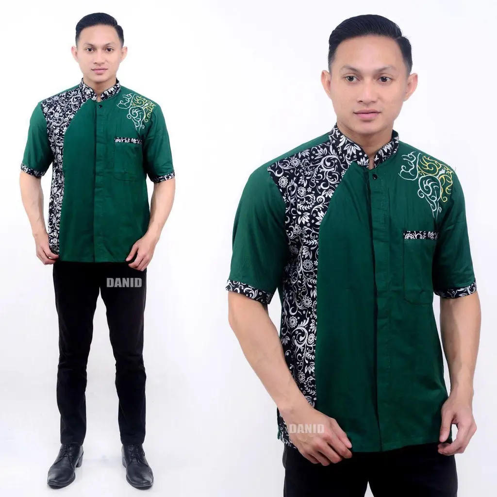Baju Koko Modern warna hijau - Pakaian Muslim Pria Dewasa Lengan Pendek - KKDN