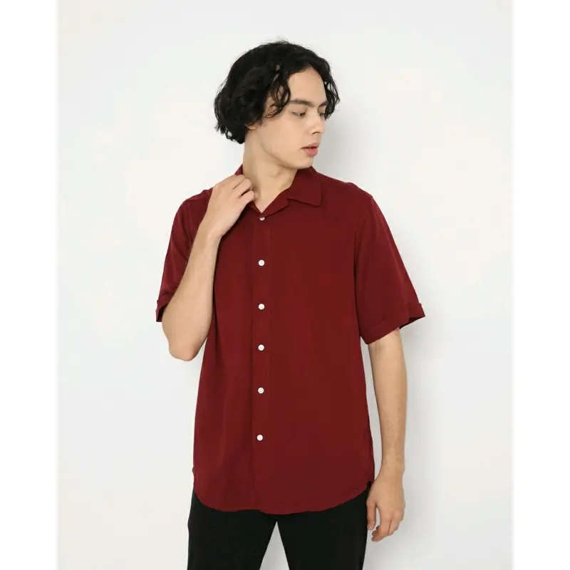 KEMEJA HAWAI POLOS UNISEX LENGAN PENDEK Cowok Fit Tangan Pria Panjang Casual Basic 6