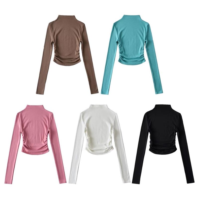Bisa COD - Casual Street Style Crew Neck Long Sleeve Solid Basic Top 1
