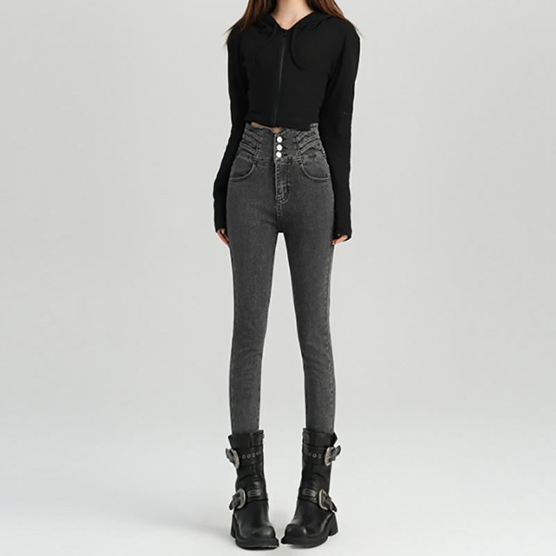 880 Versatile Classic Style High Waist Cropped Jeans Womens Autumn and Winter New Tight Skinny Slim Looking Pencil Pants Fashion 2