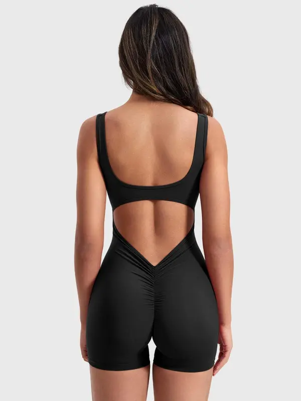Women's Solid Cut Out Design Sports Tank Romper, Casual Sporty Backless Sleeveless Skinny Romper for Yoga Gym Workout, Ladies Sportswear for All Seasons 4