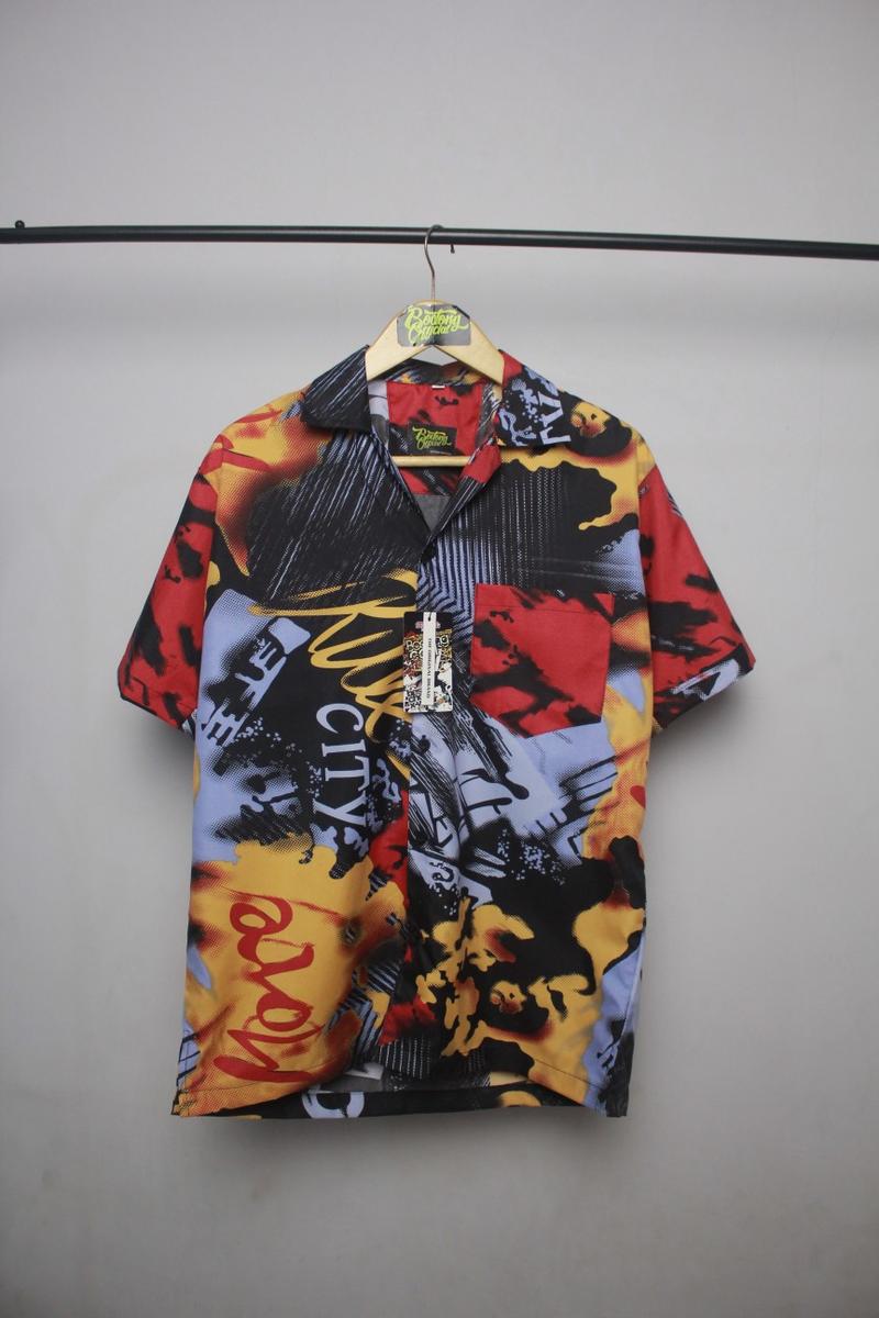 Product Introduction of Kemeja Pantai Pria Dewasa | Kemeja Hawai Pria Motif Abstrak V-Neck 4