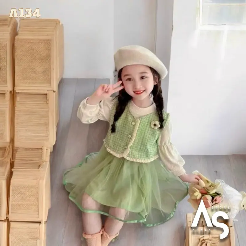 Dress 2in1 anak perempuan pesta - Gaun ulang tahun anak Alafastore A134 Motif Fashion