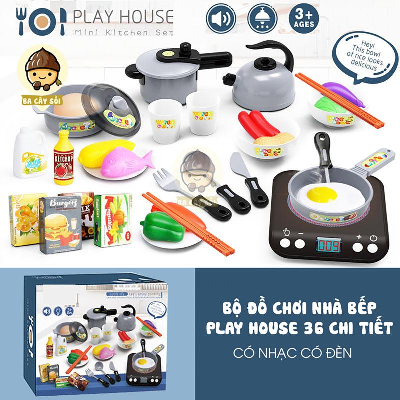 Bộ đồ chơi nấu ăn nhà bếp Play House 36 món Tomcity có bếp nhạc và đèn thiết kế đẹp và an toàn cho bé hai màu.