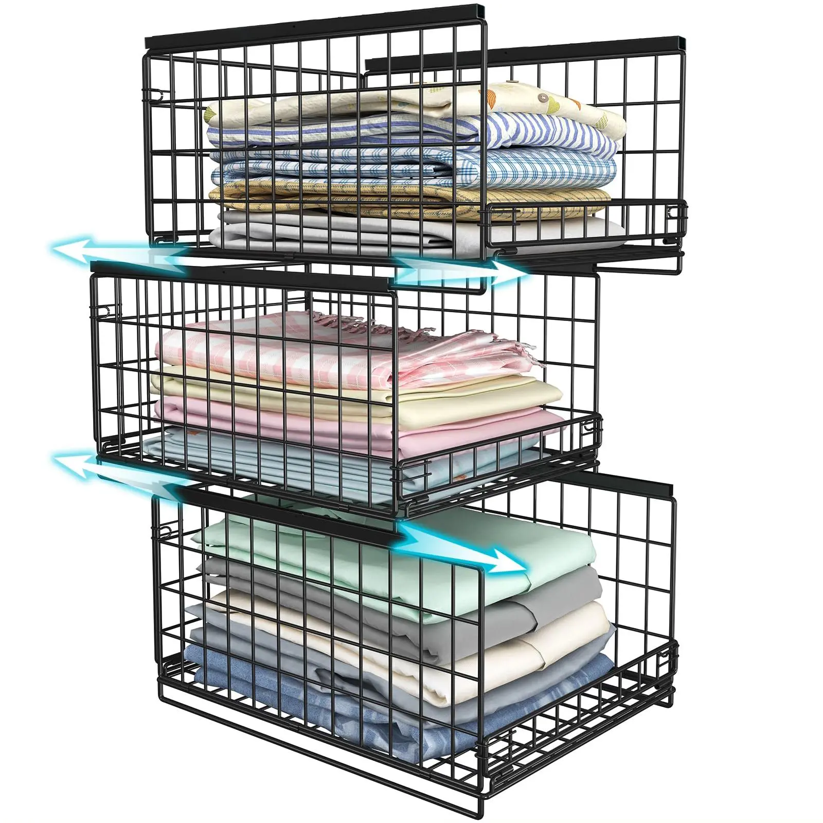 Sliding Closet Organizer, 1 Count Stackable Storage Bin, Metal Drawer Slid Clothes Storage Container, Closet Organizer for Clothes