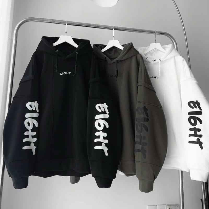 Áo Khoác hoodie Nam Nữ chất nỉ cao cấp tay giả 2 lớp cực trend in EIGHT mẫu mới hiện nay 2023 TP