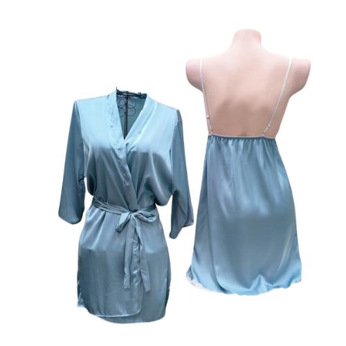 Product Introduction of SET áo choàng kèm váy ngủ lụa nữ hai dây quyến rũ sang trọng Dreamy- CVX28-27 Xanh nhạt Kem Women Ren 16