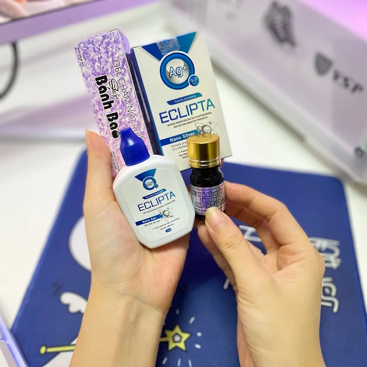 Dung dịch sát khuẩn nhanh liền sẹo ECLIPTA & gel chấm nốt ruồi tàn nhan Bánh Bao