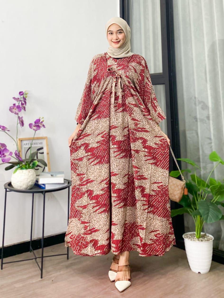 Anggi Home Kaftan Rayon Super Jumbo XXXL Busui Resleting Motif Polkadot / Kaftan Wanita / Gamis Arabian Wanita Dewasa