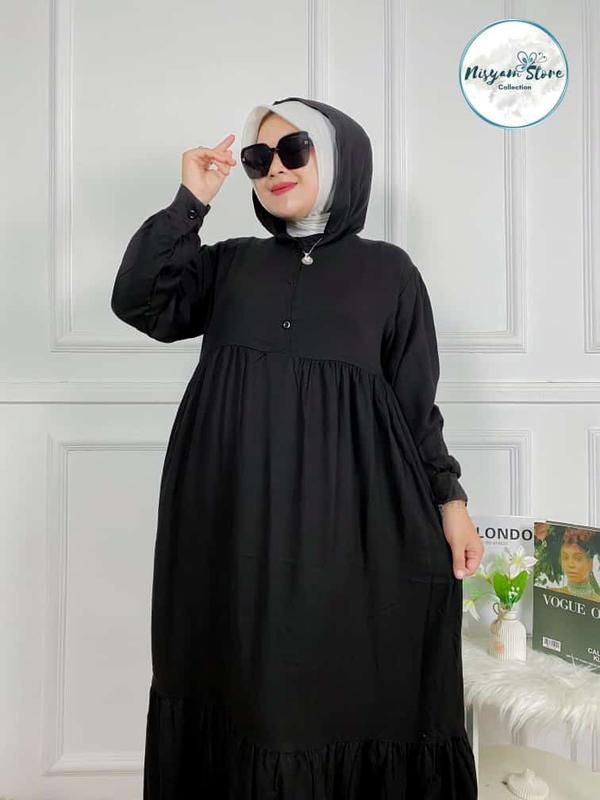 ShirtDress  Gamis Jubah Hoodie Terbaru Wanita Oversize Katun Rayon Twill Muslim Midi 1