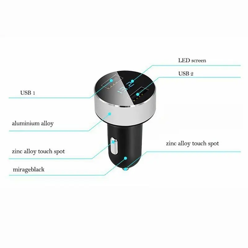 Bộ sạc ô tô USB kép, chất lượng cao, 3A, 2 cổng, với Màn hình LCD, đồng hồ đo điện áp, 12-24V, Ổ cắm bật lửa, bộ chuyển đổi bộ sạc ô tô 1
