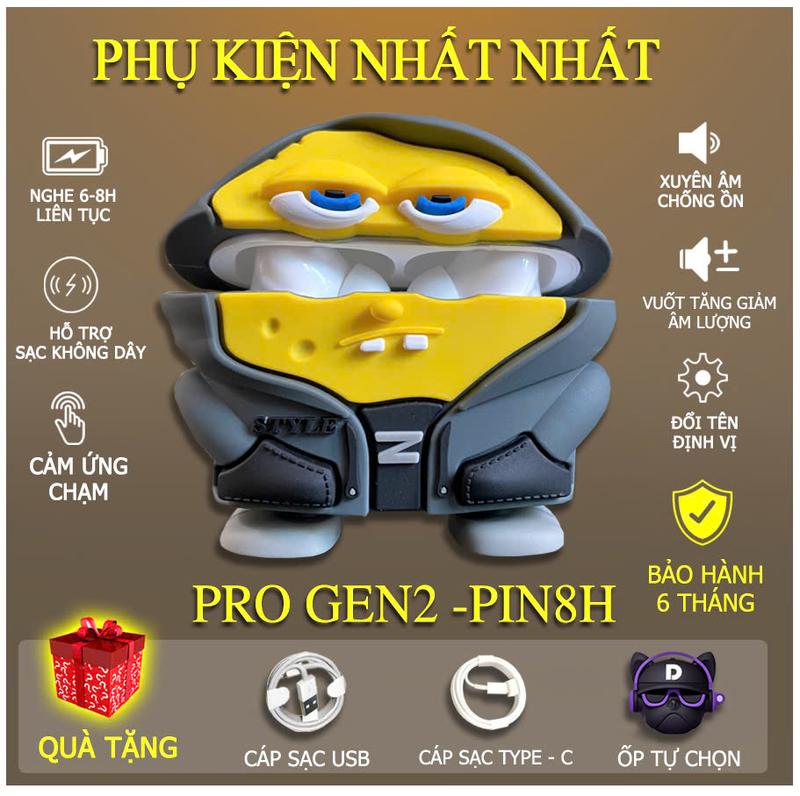 ( PIN 8H )Tai Nghe Pro Gen 2 1562   - Tặng Ốp- Tặng Cáp USB- Pin Trâu 8H Vuốt Tăng Giảm Âm LƯợng Nhét Tai Bluetooth Nghe Nhạc Earphone pro2  anc tai  nghe airpods pro 2