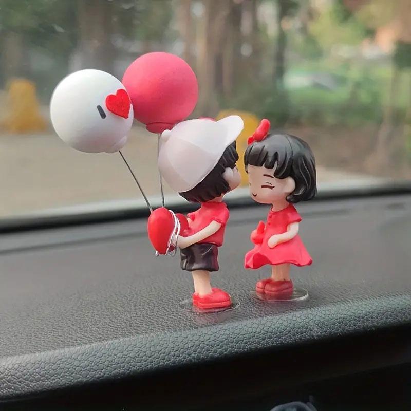Cartoon Couple Design Car Decoration, Cute Balloon Couple Car Ornament with 4 Sticker, Car Dashboard Ornaments, Car Interior Accessories for Women & Girls 9