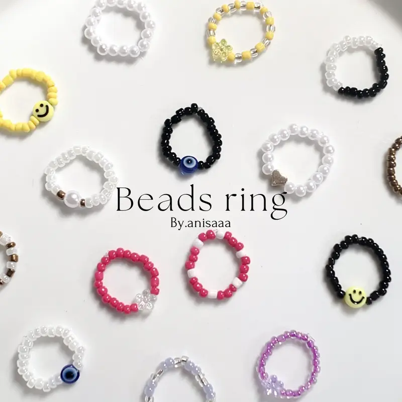 ( SET BEADS RINGS ) | BNW | BLUE | Purple | fuchia series |   Beads ring cute | cincin manik | cincin manik korean 0