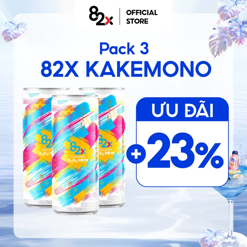 Pack 3 lon Thực phẩm bổ sung Collagen beauty drink 500 miligram miixed with Vitamin C 70 miligram, pink guava flavor (82X KAKEMONO BRAND) 0