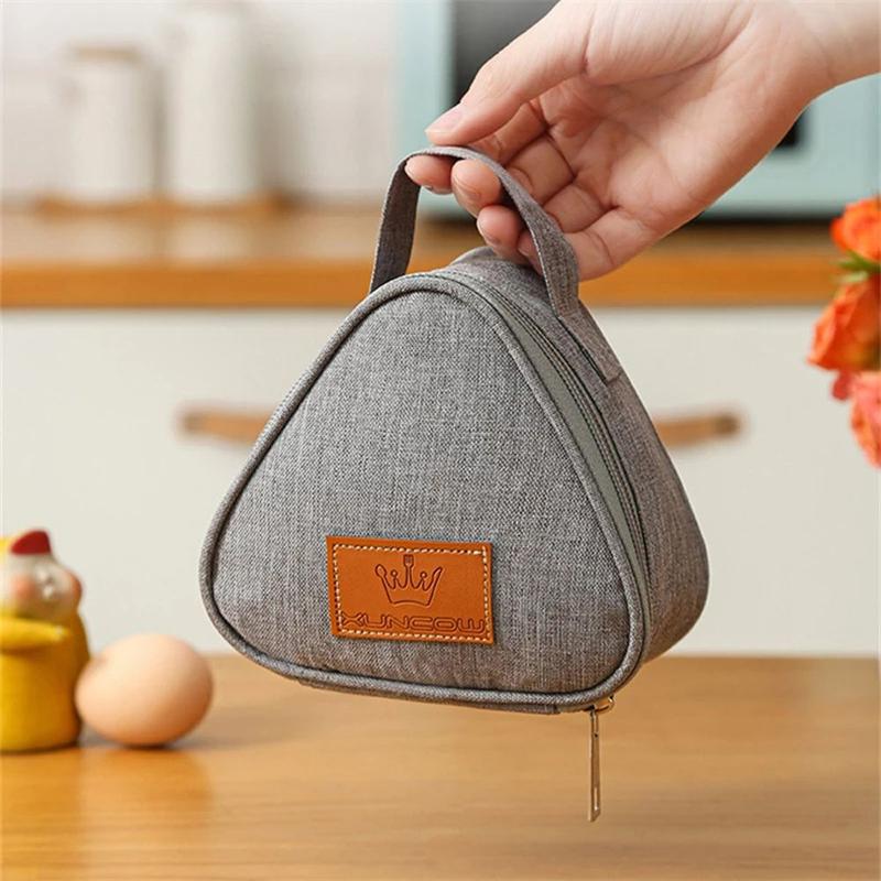 Product Introduction of For Women Men Portable Breakfast Waterproof Triangle Letter Lunch Storage Handbags Korean Lunch Box Fresh Cooler Bags Tote Food Container 10