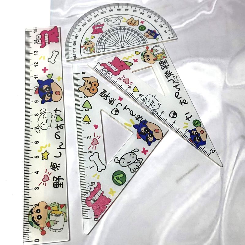 Cute Loopy Student Ruler Stationery Set Cute Crayon New Print Children's Measuring Triangle Rulers 7