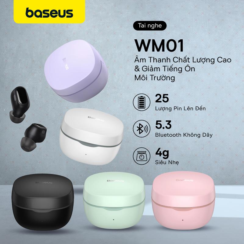 Tai nghe nhét tai không dây Baseus WM01 TWS Bluetooth 5.3,hỗ trợ nghe gọi 2 chiều, khử tiếng ồn, điều khiển cảm ứng, hỗ trợ chơi game, thể thao, nhiều màu sắc Earphone